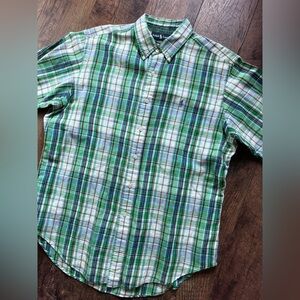 Ralph Lauren‎ linen blend Green Plaid Men's button down shirt size large